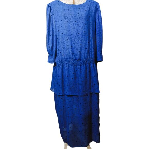 Vintage Alison Peters cobalt blue blouson drop waist maxi dress - Picture 1 of 5